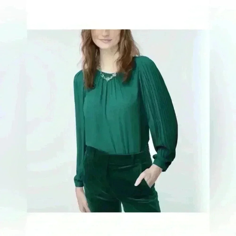 J crew pleated sleeve top academic green